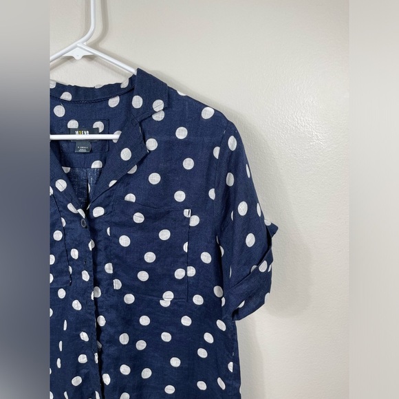 Anthropologie Maeve Women Buttondown Surf Linen Navy Dot Shirt Top Linen Sz XS - Picture 4 of 16